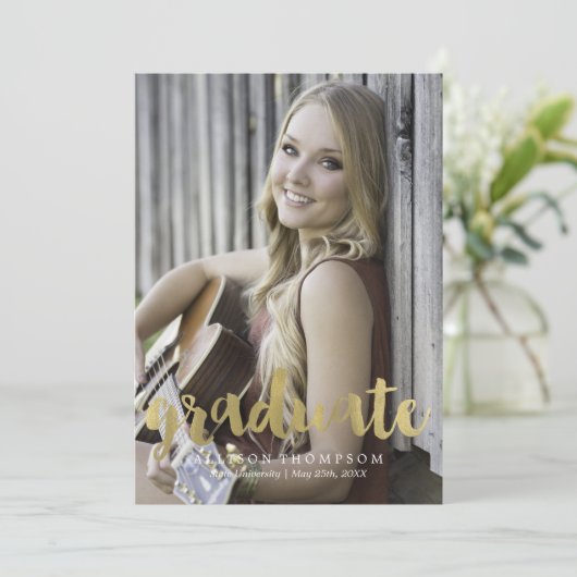 金ゴールドブラシタイポグラフィ卒業 案内状 (スタンド正面)