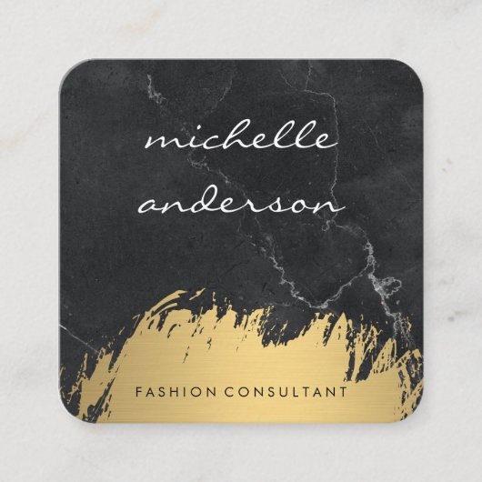 金ゴールドブラシフェイクド |大理石 スクエア名刺 (正面)