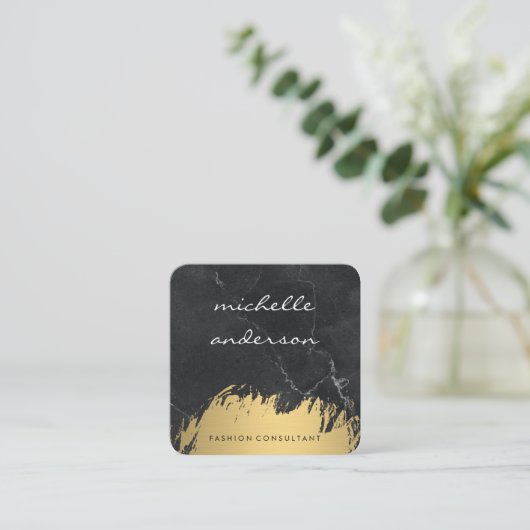 金ゴールドブラシフェイクド |大理石 スクエア名刺 (スタンド正面)