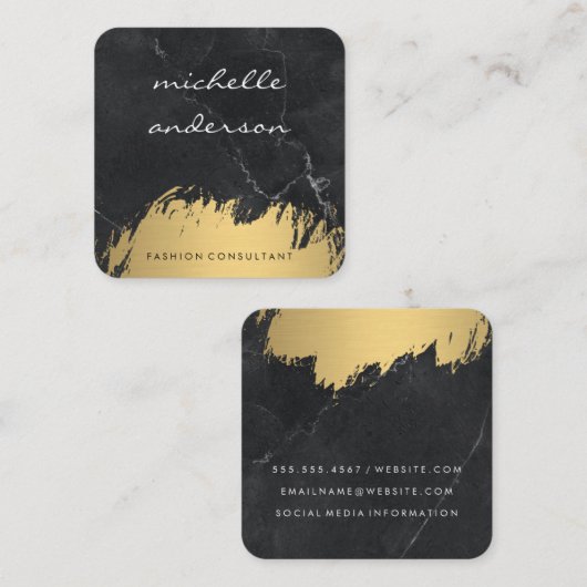 金ゴールドブラシフェイクド |大理石 スクエア名刺 (正面/裏面)