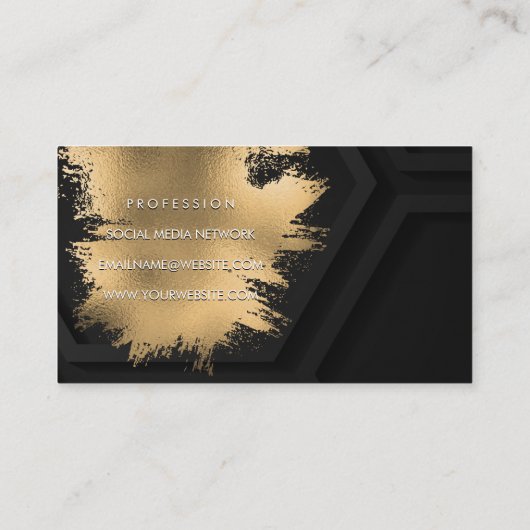 金ゴールドブラシフェイクド |黒い幾何学的な背景 名刺 (裏面)