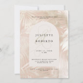 金ゴールドブラシ仕上げトロピカルパームリーフサマー結婚ズ 招待状 (正面)