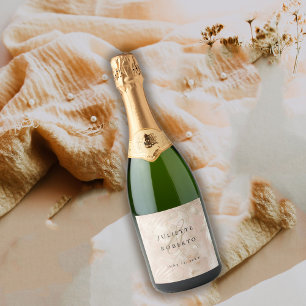 金ゴールドブラシ仕上げトロピカルパーム結婚リーフ スパークリングワインラベル