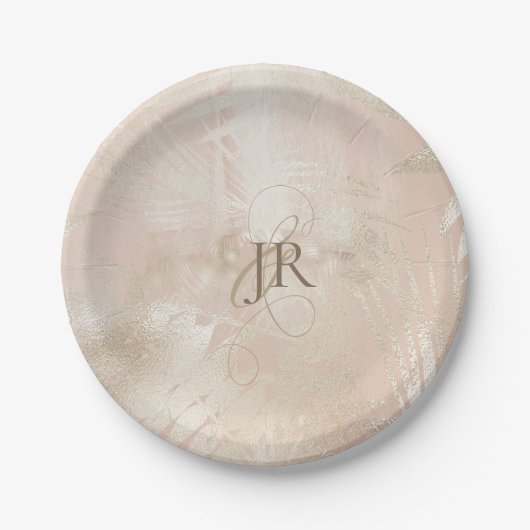 金ゴールドブラシ仕上げトロピカルパーム結婚リーフ ペーパープレート (正面)