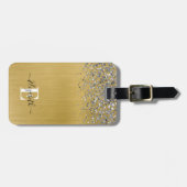 金ゴールドブラシ仕上げメタルグリッターモノグラムスクリプト ラゲッジタグ (正面横)