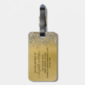 金ゴールドブラシ仕上げメタルグリッターモノグラムスクリプト ラゲッジタグ (裏面縦)