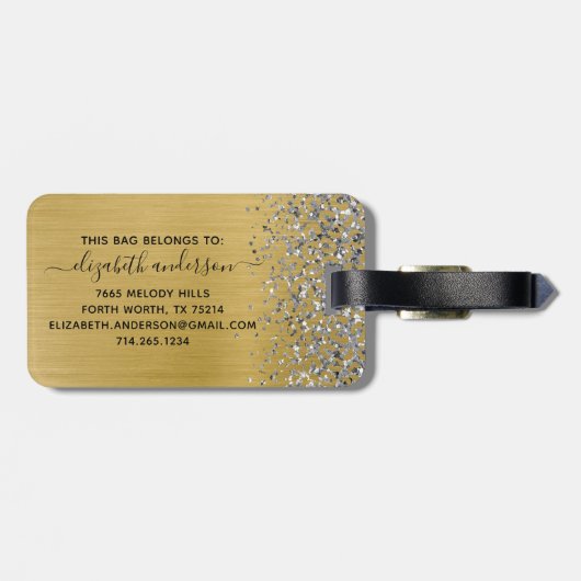 金ゴールドブラシ仕上げメタルグリッターモノグラムスクリプト ラゲッジタグ (裏面横)