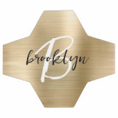 金ゴールドブラシ仕上げメタル白黒スクリプトモノグラム サッカーボール (フラット)