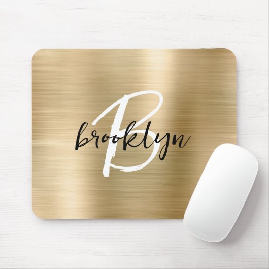 金ゴールドブラシ仕上げメタル白黒スクリプトモノグラム マウスパッド (マウス)