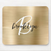 金ゴールドブラシ仕上げメタル白黒スクリプトモノグラム マウスパッド (正面)