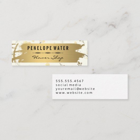 金ゴールドブラシ仕上げ継ぎ目無し花模様 スキニー名刺 (正面/裏面)