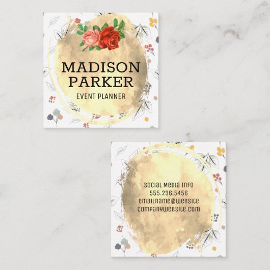 金ゴールドブラシ仕上げ継ぎ目無し花模様 スクエア名刺 (正面/裏面)