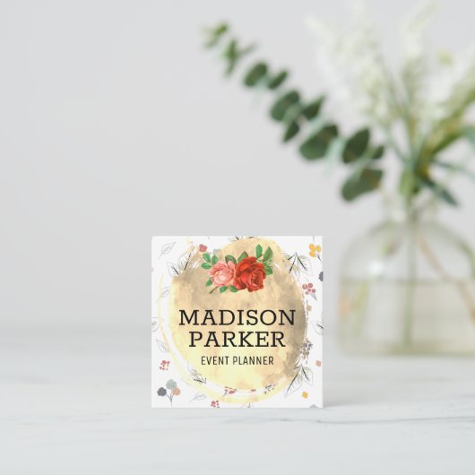 金ゴールドブラシ仕上げ継ぎ目無し花模様 スクエア名刺 (スタンド正面)