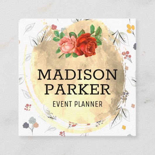 金ゴールドブラシ仕上げ継ぎ目無し花模様 スクエア名刺 (正面)