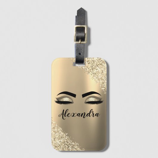 金ゴールドブラシ仕上げ金属モノグラム名とイニシャル ラゲッジタグ (正面縦)