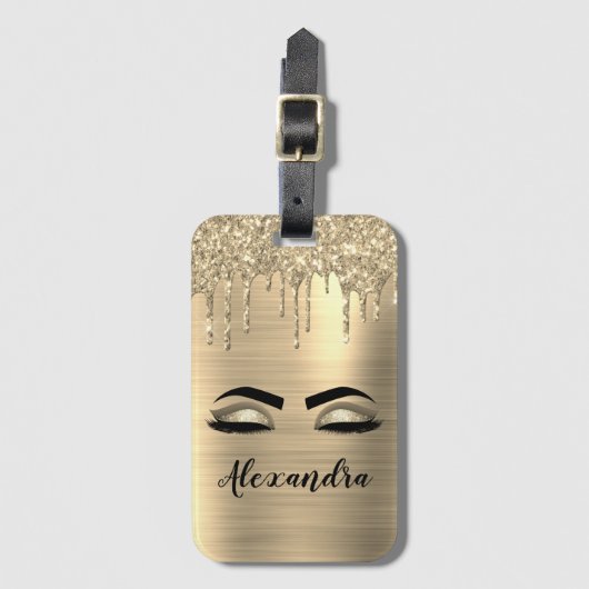 金ゴールドブラシ仕上げ金属モノグラム名とイニシャル ラゲッジタグ (正面縦)