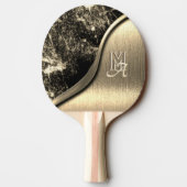 金ゴールドブラシ仕上げ金属及びメタリックモノグラムの石 卓球ラケット (裏面)