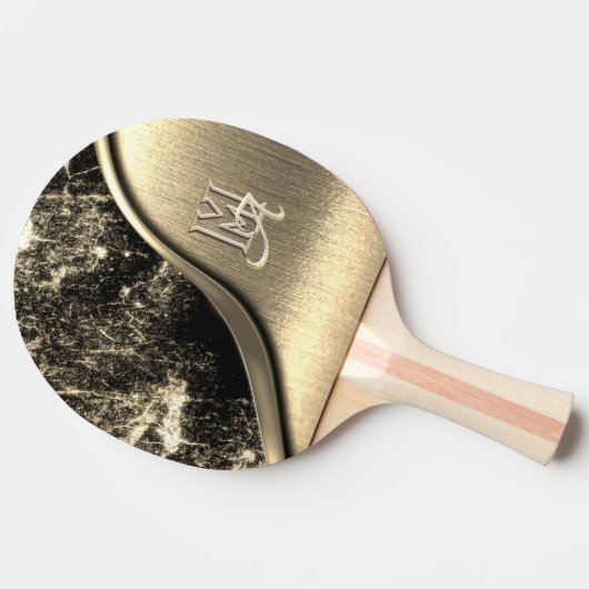 金ゴールドブラシ仕上げ金属及びメタリックモノグラムの石 卓球ラケット (横)