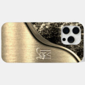 金ゴールドブラシ仕上げ金属及びメタリックモノグラムの石 Case-Mate iPhoneケース (裏面 (横))
