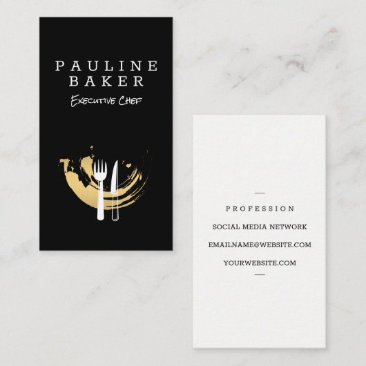 金ゴールドブラシ仕上げ食器類 | 料理長 名刺 (正面/裏面)