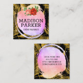 金ゴールドブラシ付きパームリーフパターン スクエア名刺 (正面/裏面)