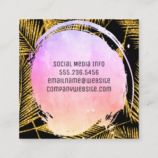 金ゴールドブラシ付きパームリーフパターン スクエア名刺 (裏面)