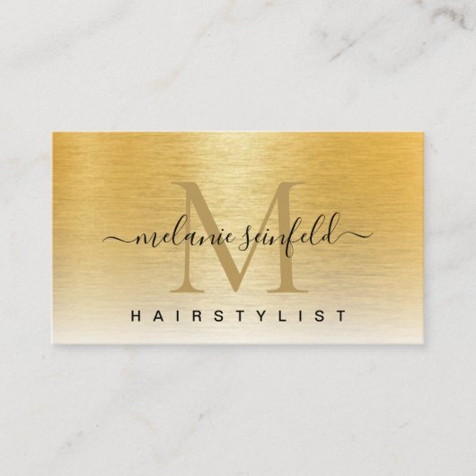 金ゴールドブラシ付きメタルエレガントモノグラムスクリプモダント 名刺 (正面)
