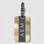 金ゴールドブラシ付きメタルモノグラム名とイニシャル ラゲッジタグ (正面縦)