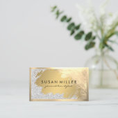 金ゴールドブラシ付きレザー縁ど金ゴールド 名刺 (スタンド正面)