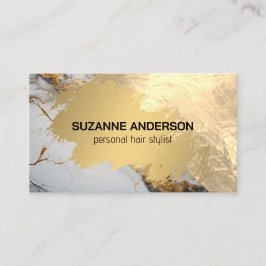 金ゴールドブラシ付き大理石背景 名刺 (正面)
