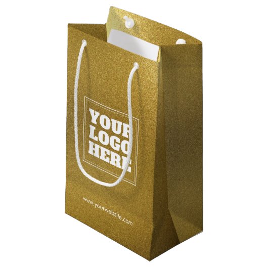 金ゴールドブラシ付き金属プレートQRコードのテクスチャ スモールペーパーバッグ (正面アングル)