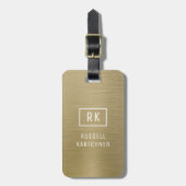 金ゴールドブラシ付き金属モノグラモダンム ラゲッジタグ (正面縦)