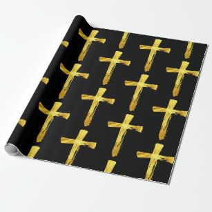 金ゴールドブラシ十字架 – キリスト教の十字架 ラッピングペーパー
