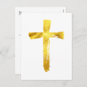 金ゴールドブラシ十字架 – クリスチャン神イエス十字架 シーズンポストカード (正面/裏面)