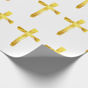 金ゴールドブラシ十字架 – モダン宗教十字架 ラッピングペーパー