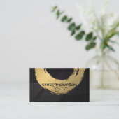 金ゴールドブラシ芸術的ド | 黒線パターン 名刺 (スタンド正面)