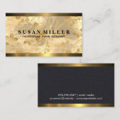 金ゴールドブラシ金ゴールドフラワー葉ズ |メタリック 名刺 (正面/裏面)