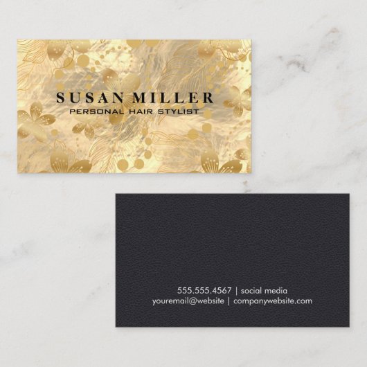 金ゴールドブラシ金ゴールドフラワー離れズ 名刺 (正面/裏面)