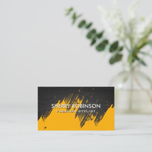 金ゴールドブラシ |ダークメタリックの名刺 名刺 (スタンド正面)