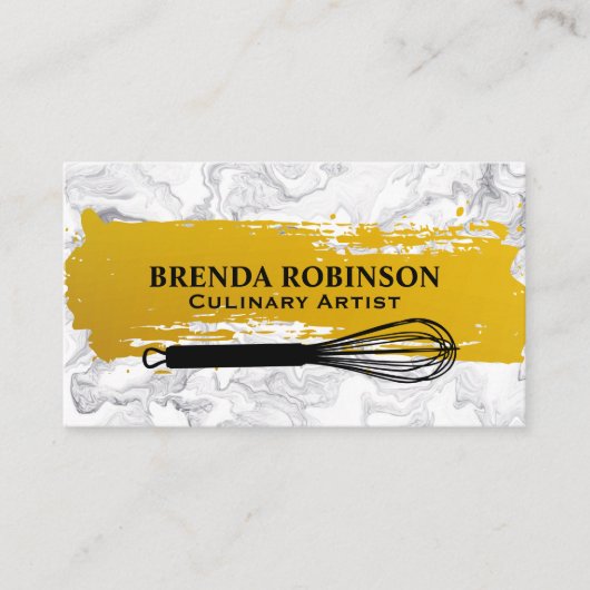 金ゴールドブラシ |ホワイトマーブルウィスク 名刺 (正面)