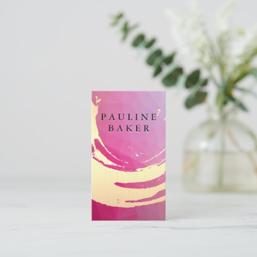 金ゴールドブラシ |マゼンタジオメトリック 名刺 (スタンド正面)