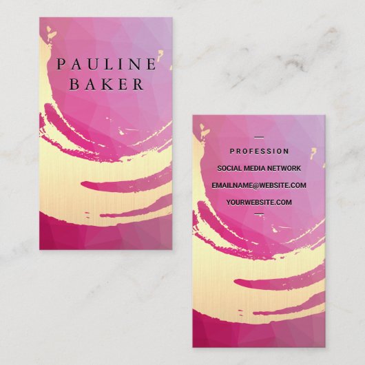 金ゴールドブラシ |マゼンタジオメトリック 名刺 (正面/裏面)