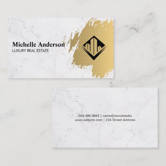 金ゴールドブラシ |大理石 |不動産実在代理業者 名刺 (正面/裏面)