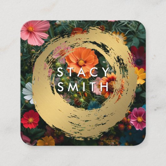 金ゴールドブラシ | 花カラフル類 スクエア名刺 (正面)