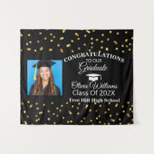 金ゴールドブラックおめでとう大学院写真クラス2021 タペストリー (正面(横))