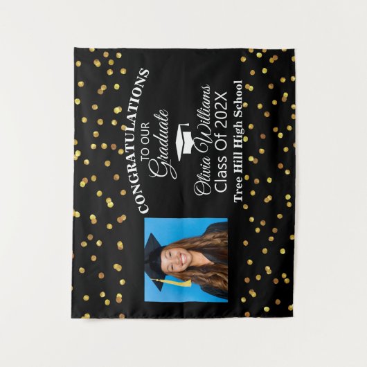 金ゴールドブラックおめでとう大学院写真クラス2021 タペストリー (正面)