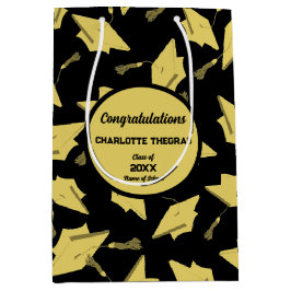 金ゴールドブラックおもしろいパーティー上の卒業キャップ ミディアムペーパーバッグ