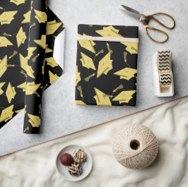 金ゴールドブラックおもしろいパーティー上の卒業キャップ ラッピングペーパー