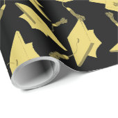 金ゴールドブラックおもしろいパーティー上の卒業キャップ ラッピングペーパー (ロールコーナー)
