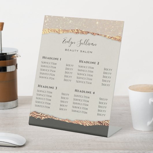 金ゴールドブラックきらめく紙価格表台座標識 台座サイン (インサイチュ)